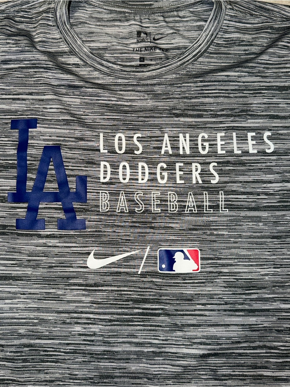 Nike Los Angeles Dodgers Heather Gray Performance Tee with Blue Logo